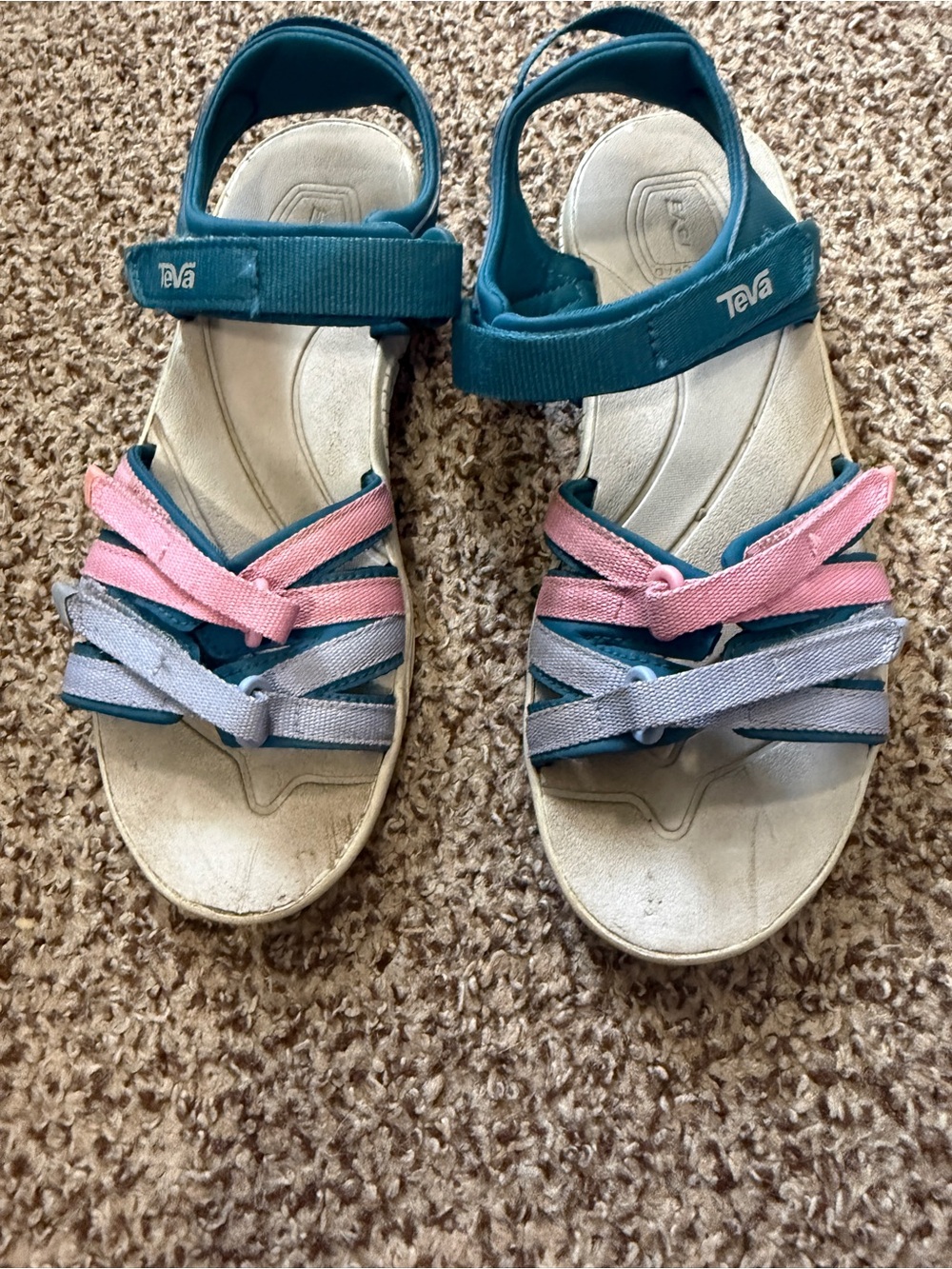 Teva Kids Teal Sandals with Pink and Light Gray Straps
